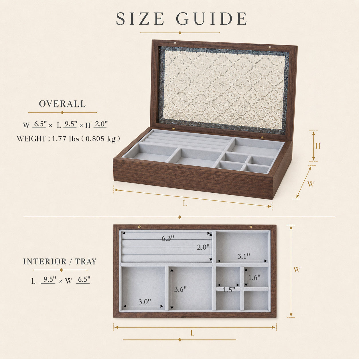 Walnut Jewelry Box with Ornamental Pressed-Glass Lid 1