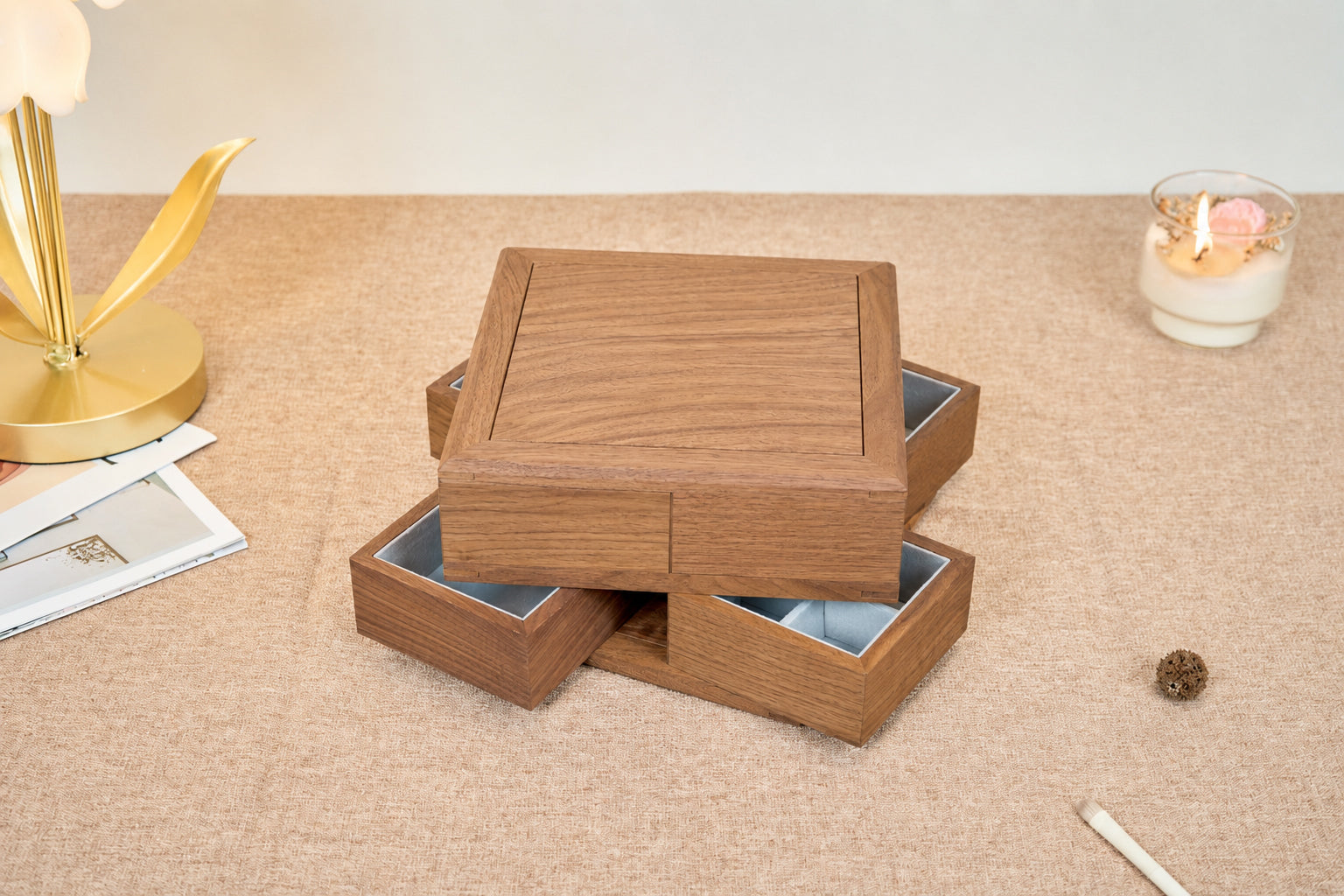 4-Drawer Walnut Jewelry Box with Ring, Watch & Earring Trays 6