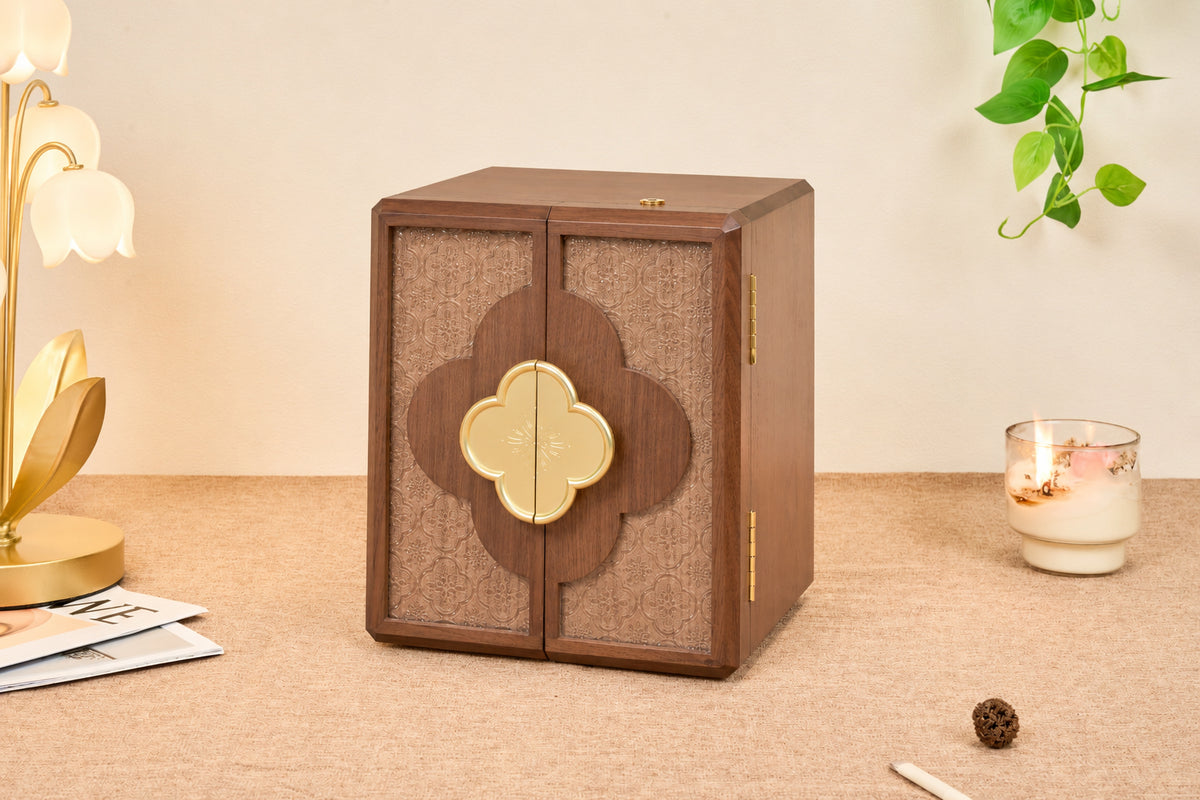 Lockable Walnut Jewelry Cabinet with Double Doors & 5 Drawers 4