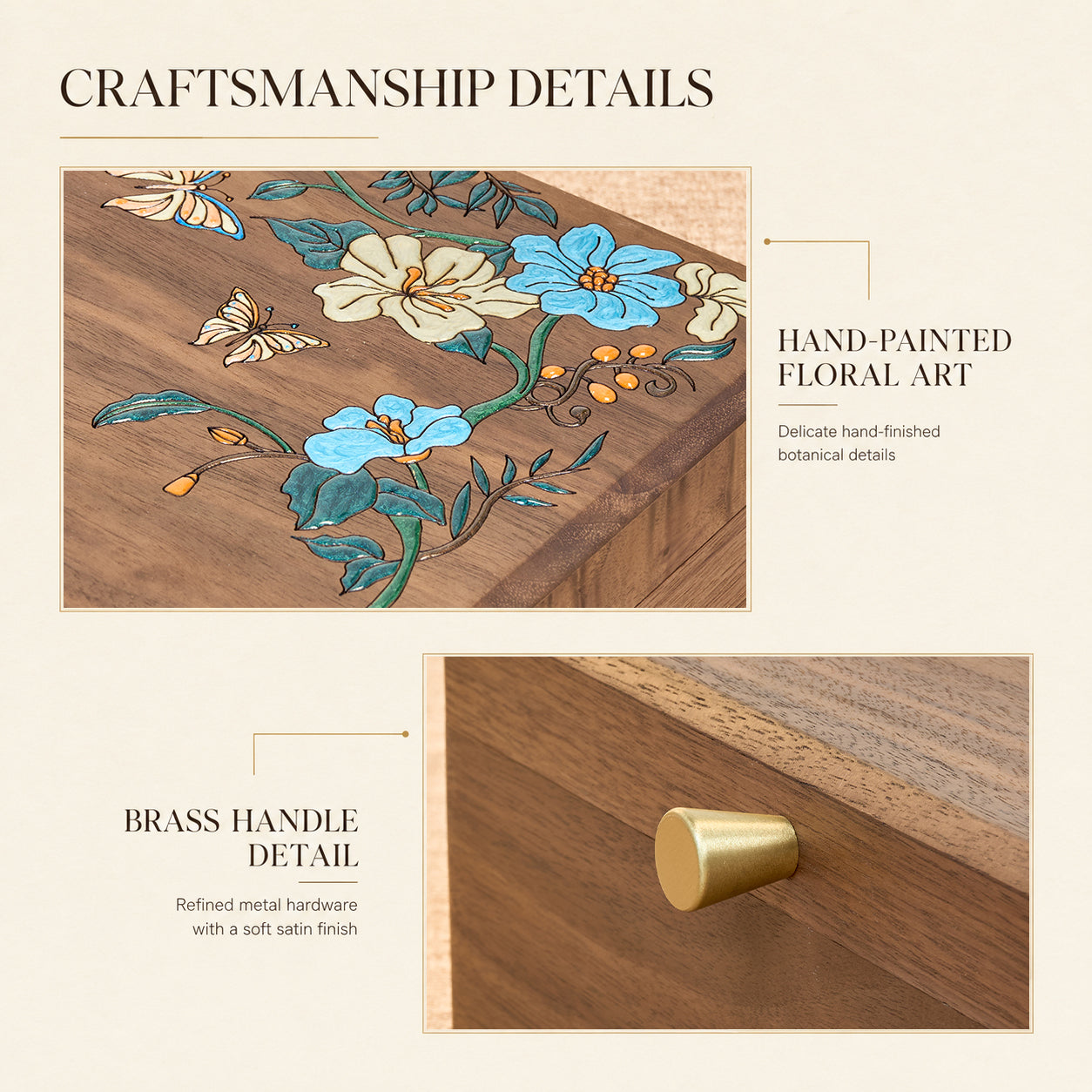 Two-Tier Walnut Jewelry Box with Removable Tray & Hooks 17
