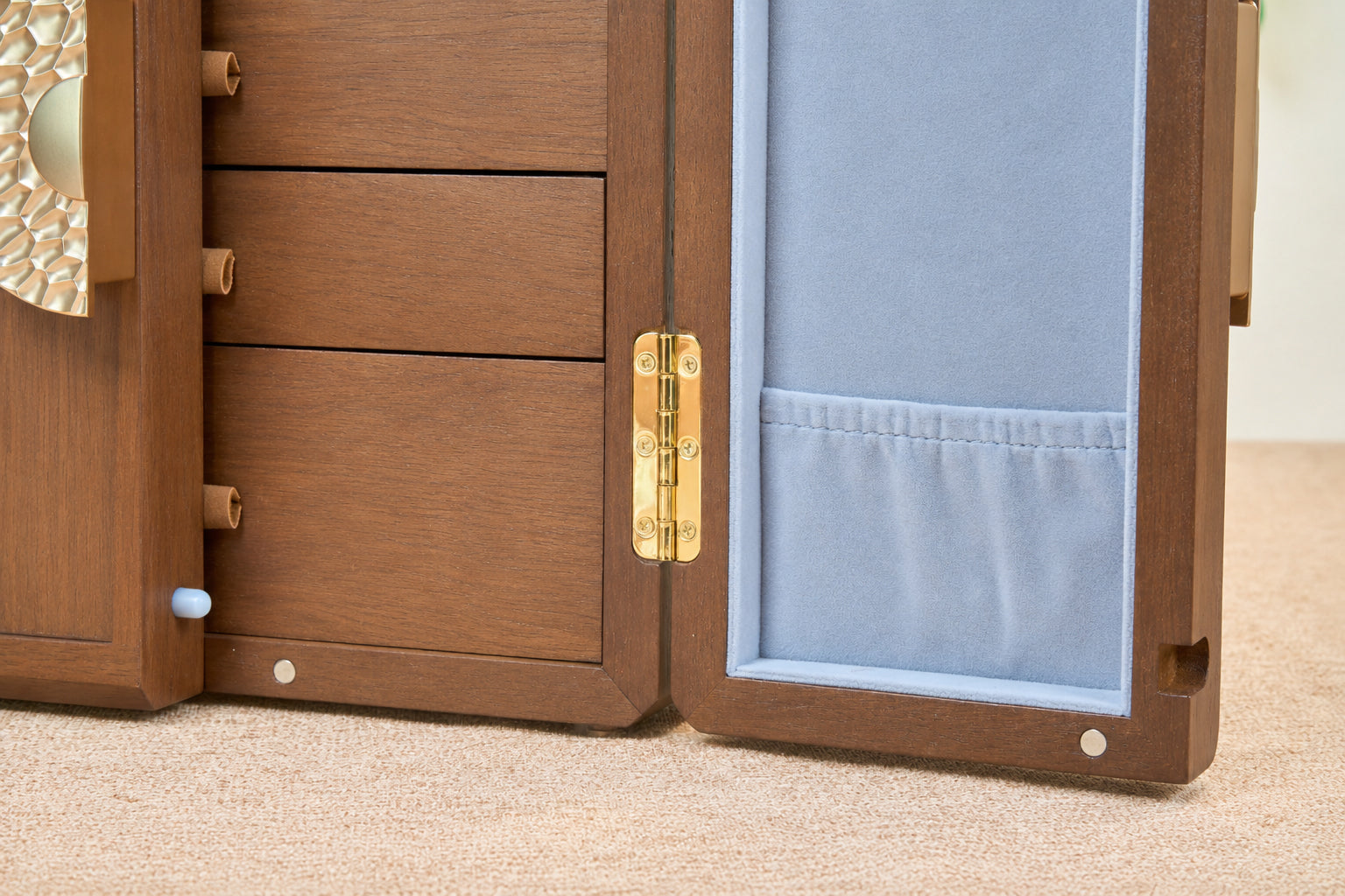 Lockable Walnut Jewelry Cabinet with 5 Drawers & Double Doors 27