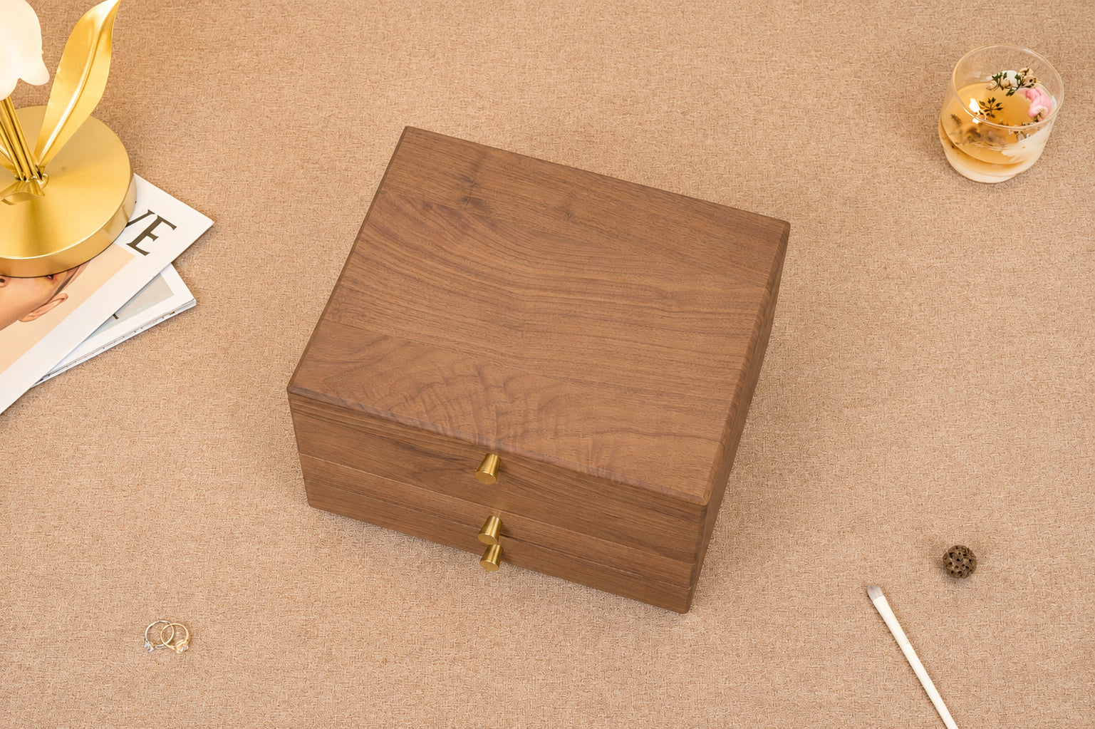 Walnut Jewelry Box with 2 Drawers & Removable Tray 13