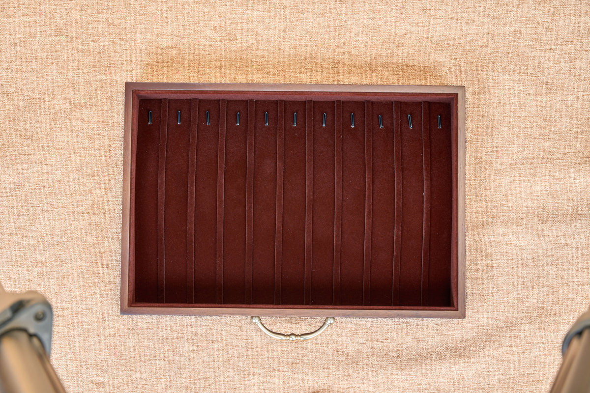 6-Drawer Walnut Jewelry Cabinet with Decorative Glass Top 8