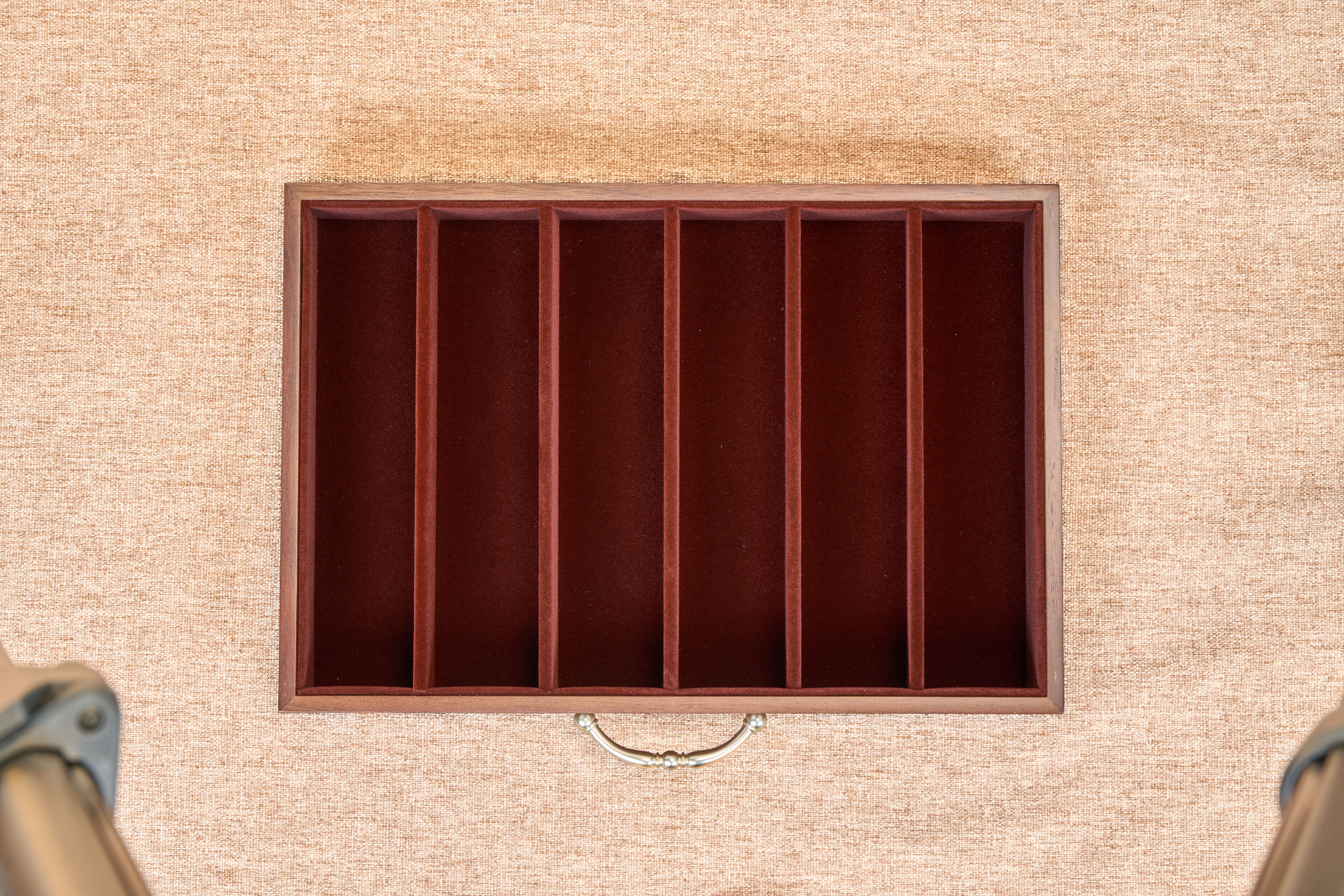 6-Drawer Walnut Jewelry Cabinet with Decorative Glass Top 11
