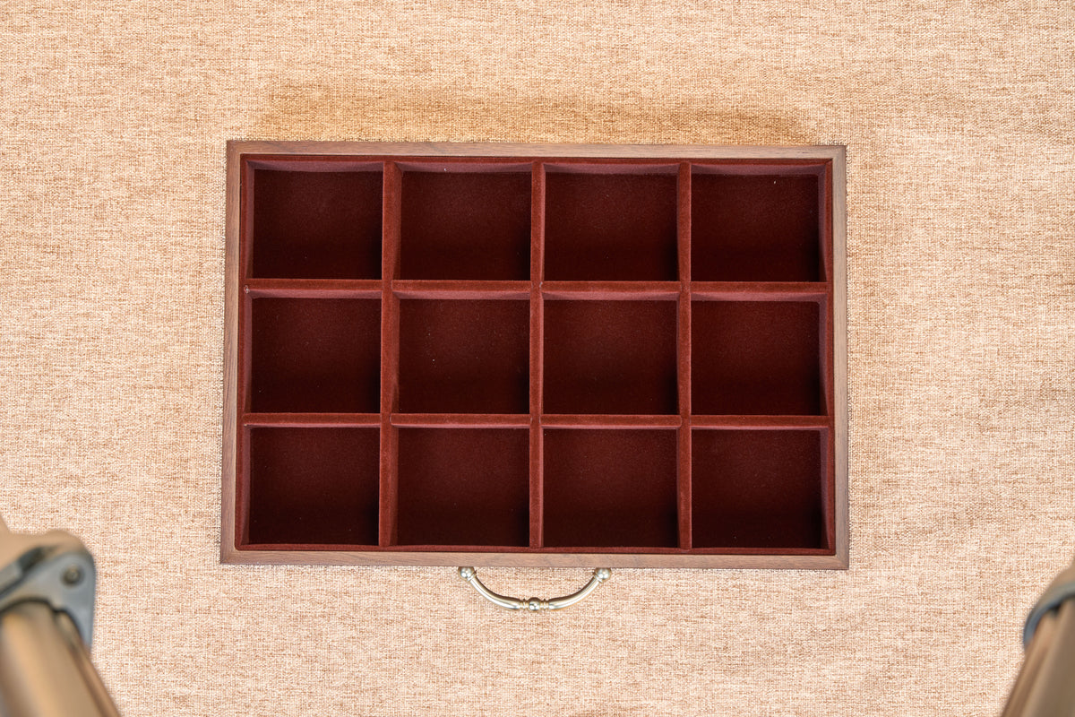 6-Drawer Walnut Jewelry Cabinet with Decorative Glass Top 13