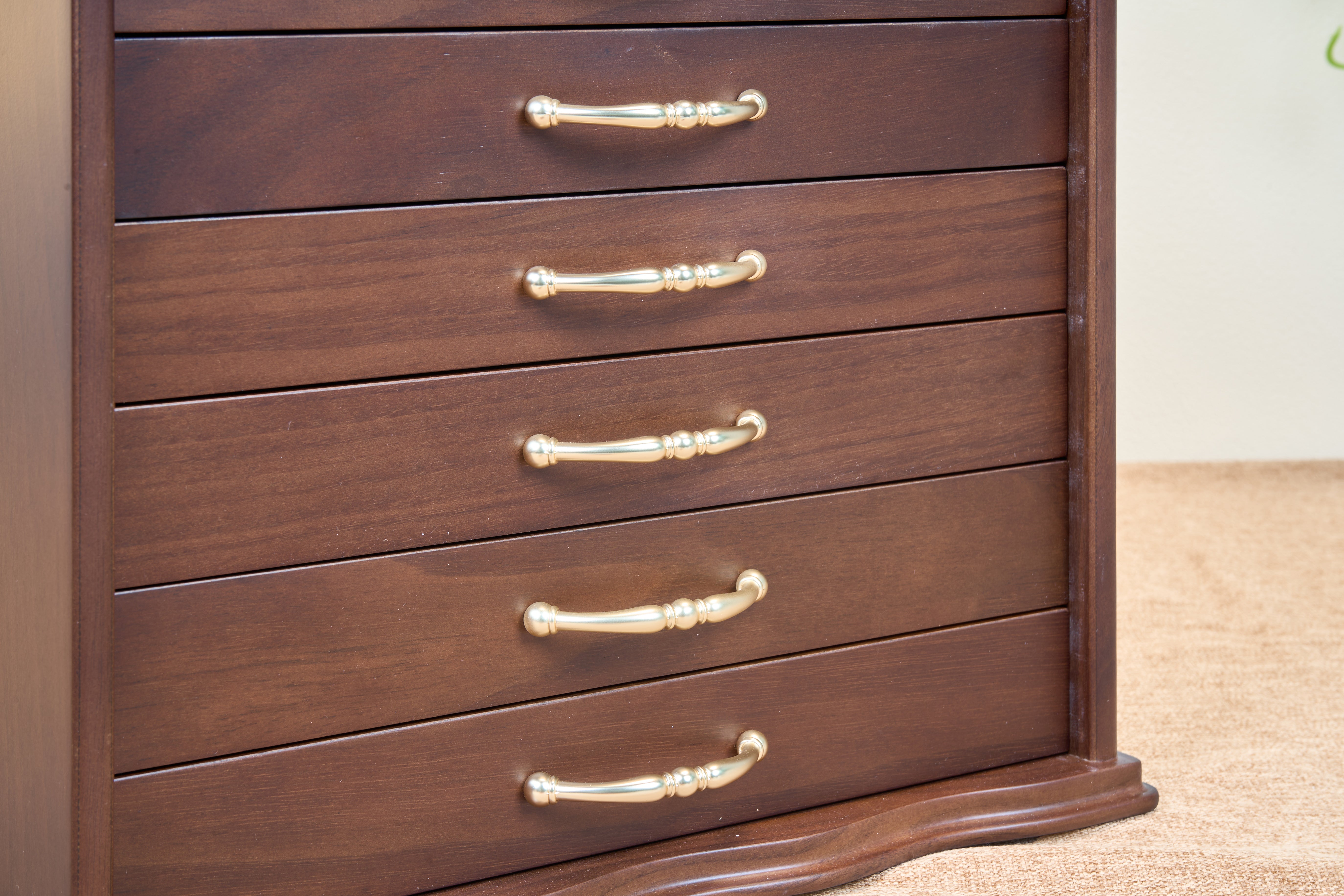 6-Drawer Walnut Jewelry Cabinet with Decorative Glass Top 14