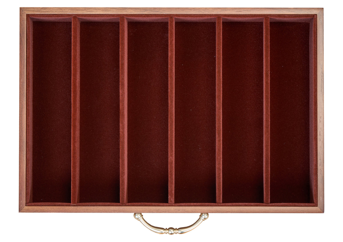 6-Drawer Walnut Jewelry Cabinet with Decorative Glass Top 24