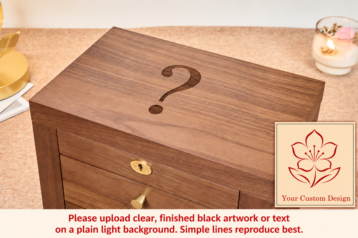 Lockable Walnut Jewelry Box with Lift-Top Mirror, Side Doors & Multiple Drawers