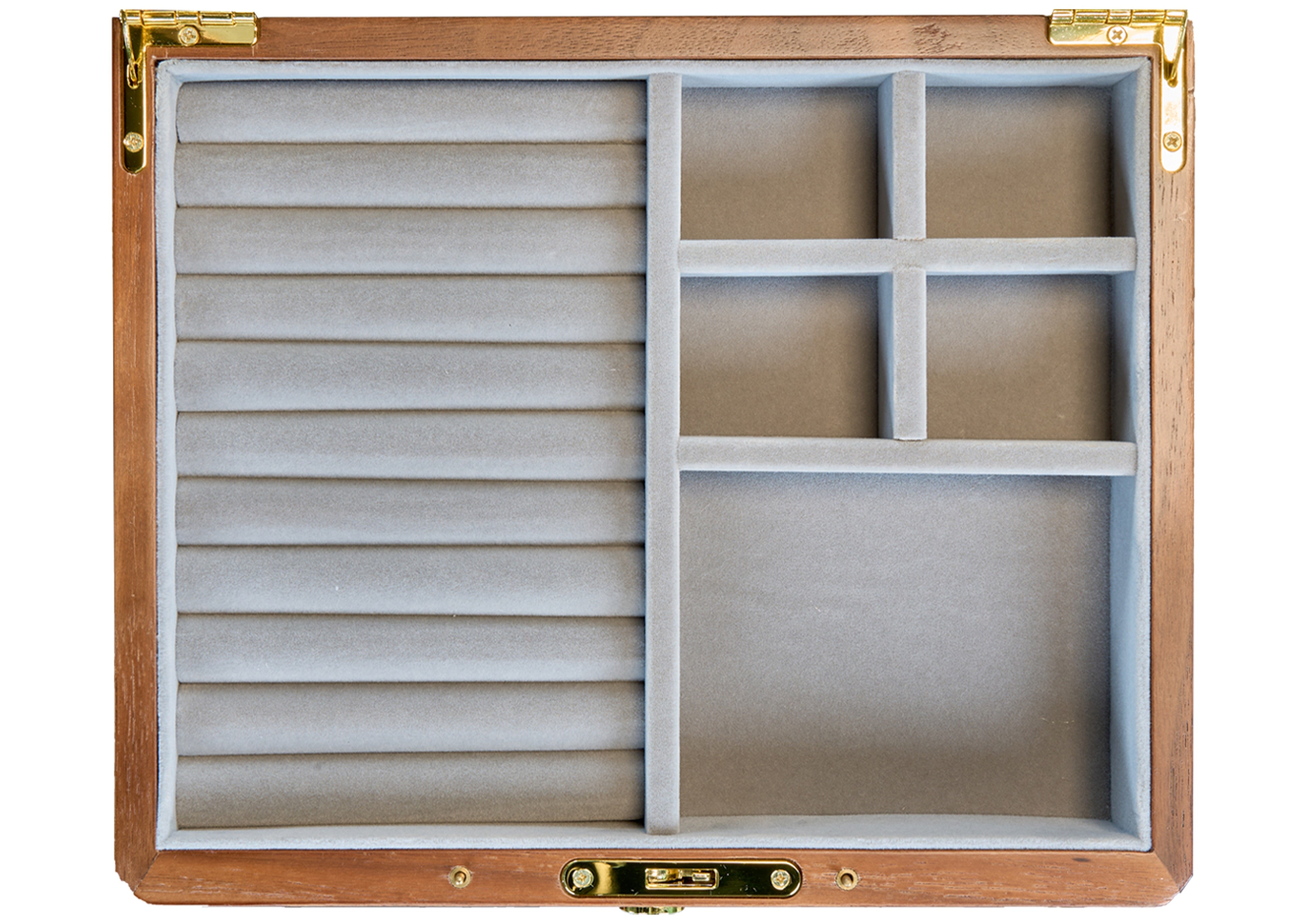 Lockable Walnut Jewelry Cabinet with 5 Drawers & Double Doors 7