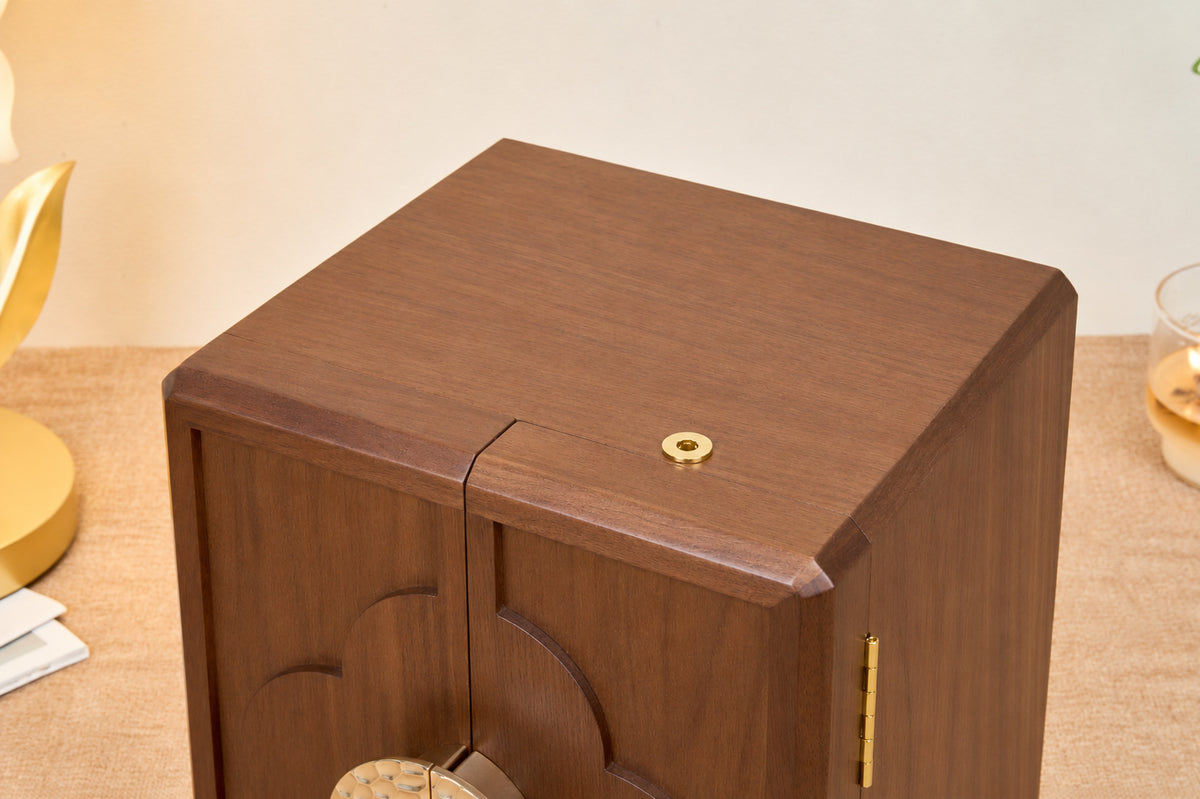 Lockable Walnut Jewelry Cabinet with 5 Drawers & Double Doors 32