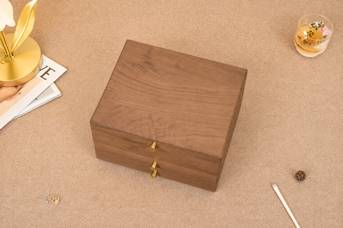 Walnut Jewelry Box with 2 Drawers & Removable Tray 13