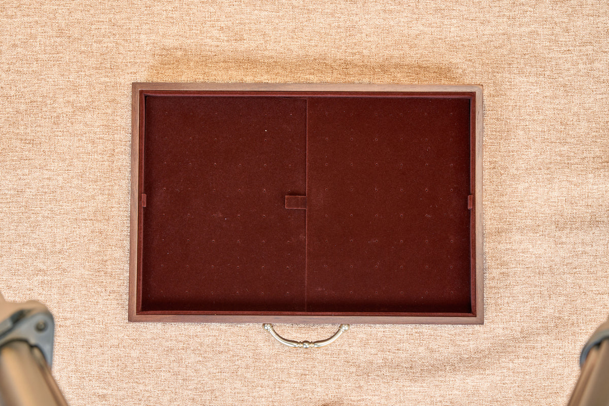 6-Drawer Walnut Jewelry Cabinet with Decorative Glass Top 9