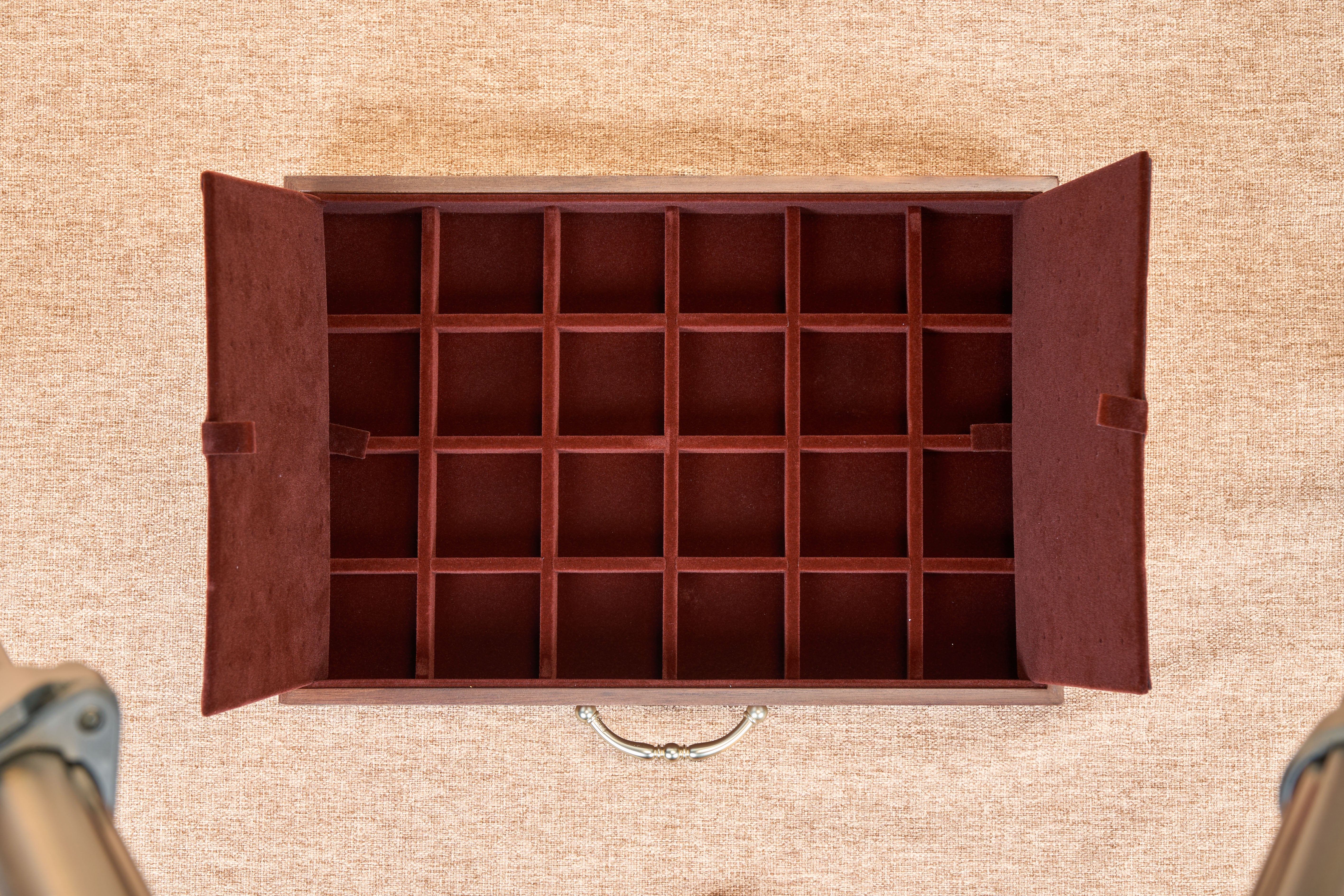 6-Drawer Walnut Jewelry Cabinet with Decorative Glass Top 10