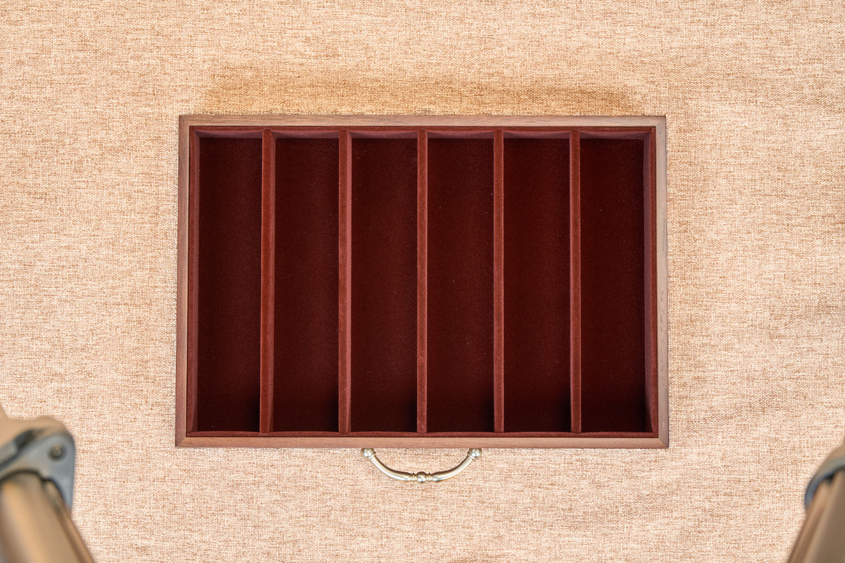 6-Drawer Walnut Jewelry Cabinet with Decorative Glass Top 11