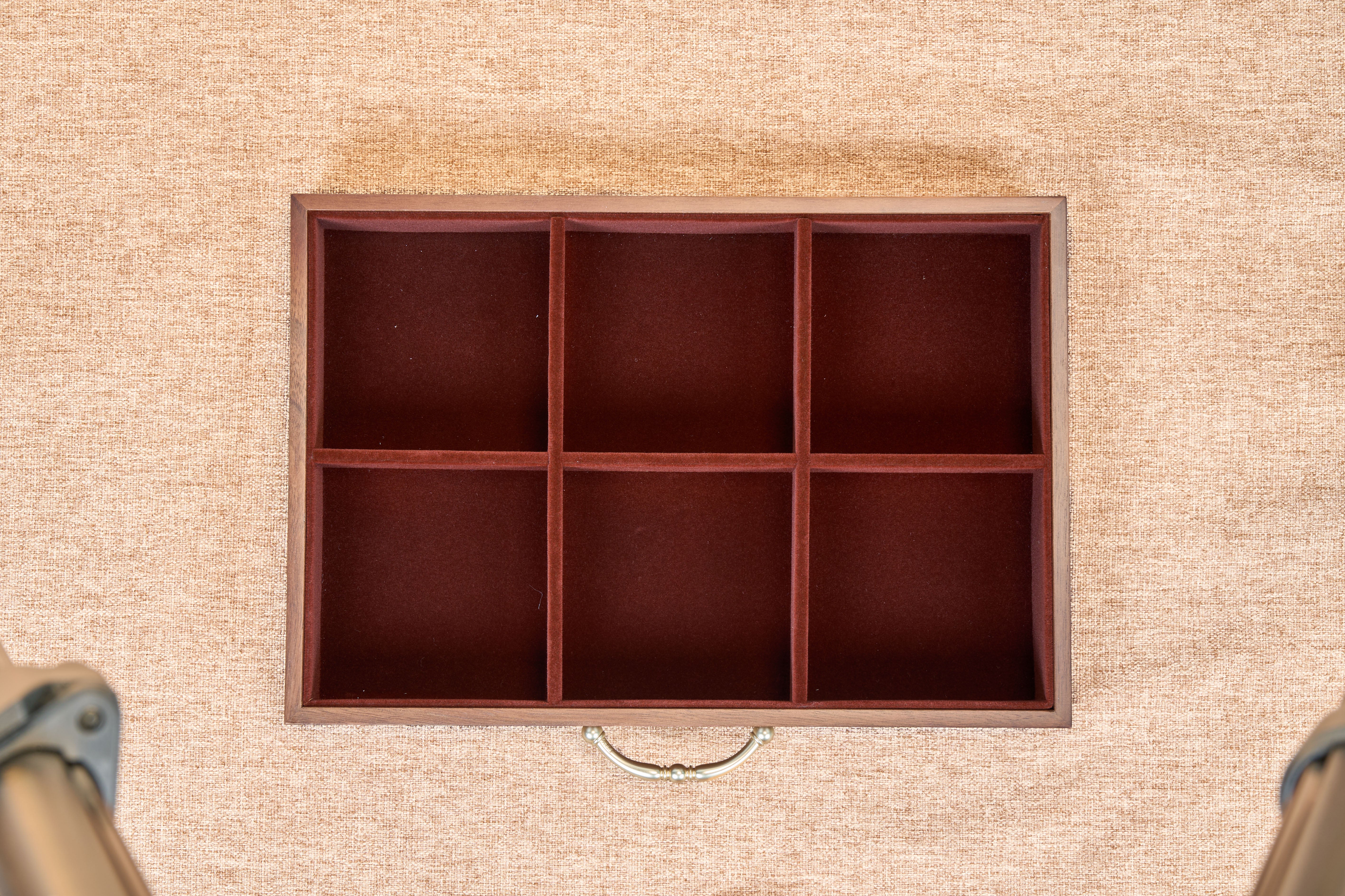 6-Drawer Walnut Jewelry Cabinet with Decorative Glass Top 12