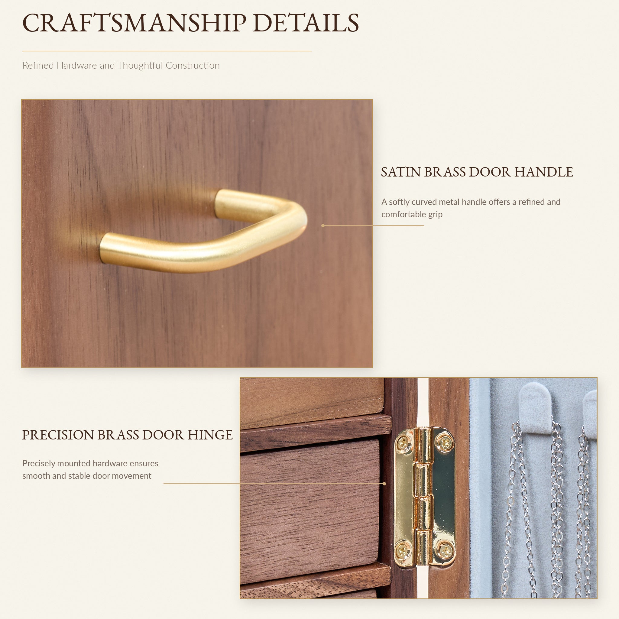 6-Drawer Vertical Walnut Jewelry Cabinet with Brass Handle 12