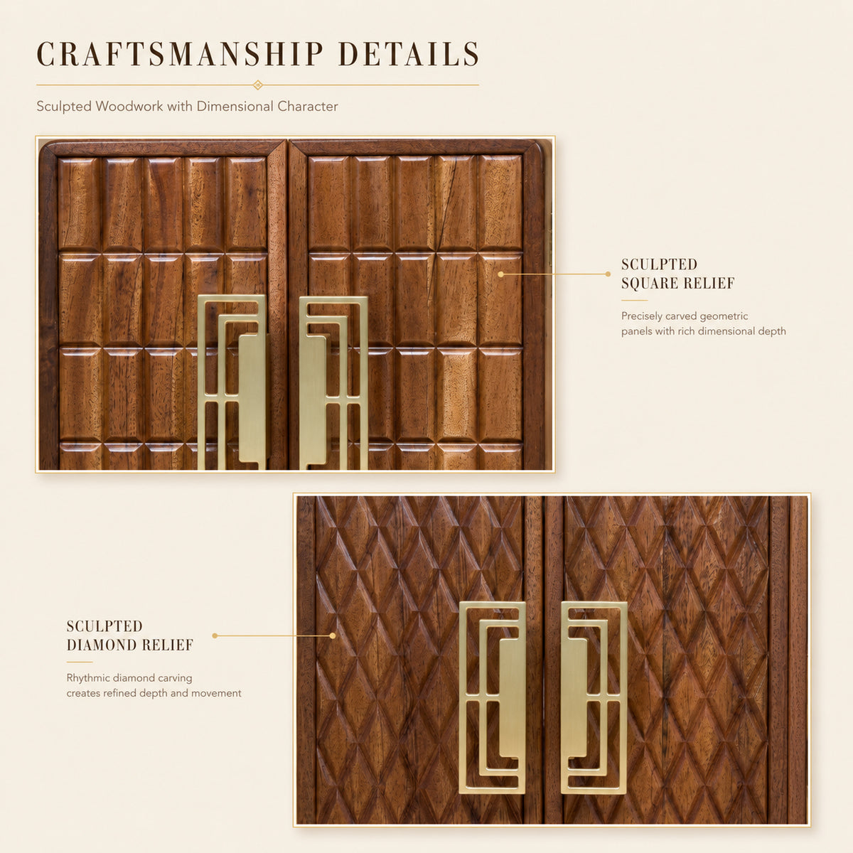 5-Drawer Walnut Jewelry Cabinet with Geometric or Vertical Stripe Doors