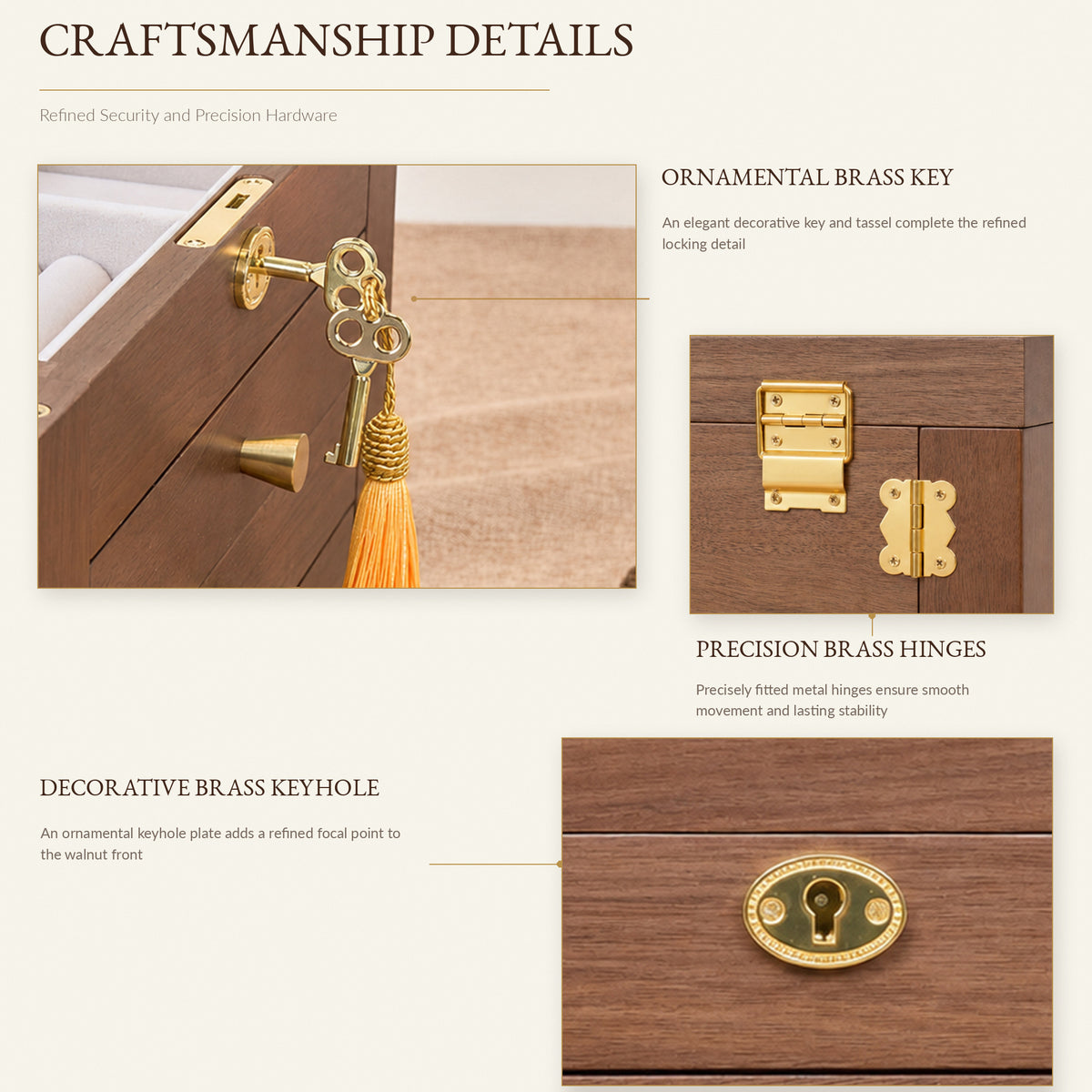 Lockable Walnut Jewelry Box with Mirror, Side Doors & 4 Drawers