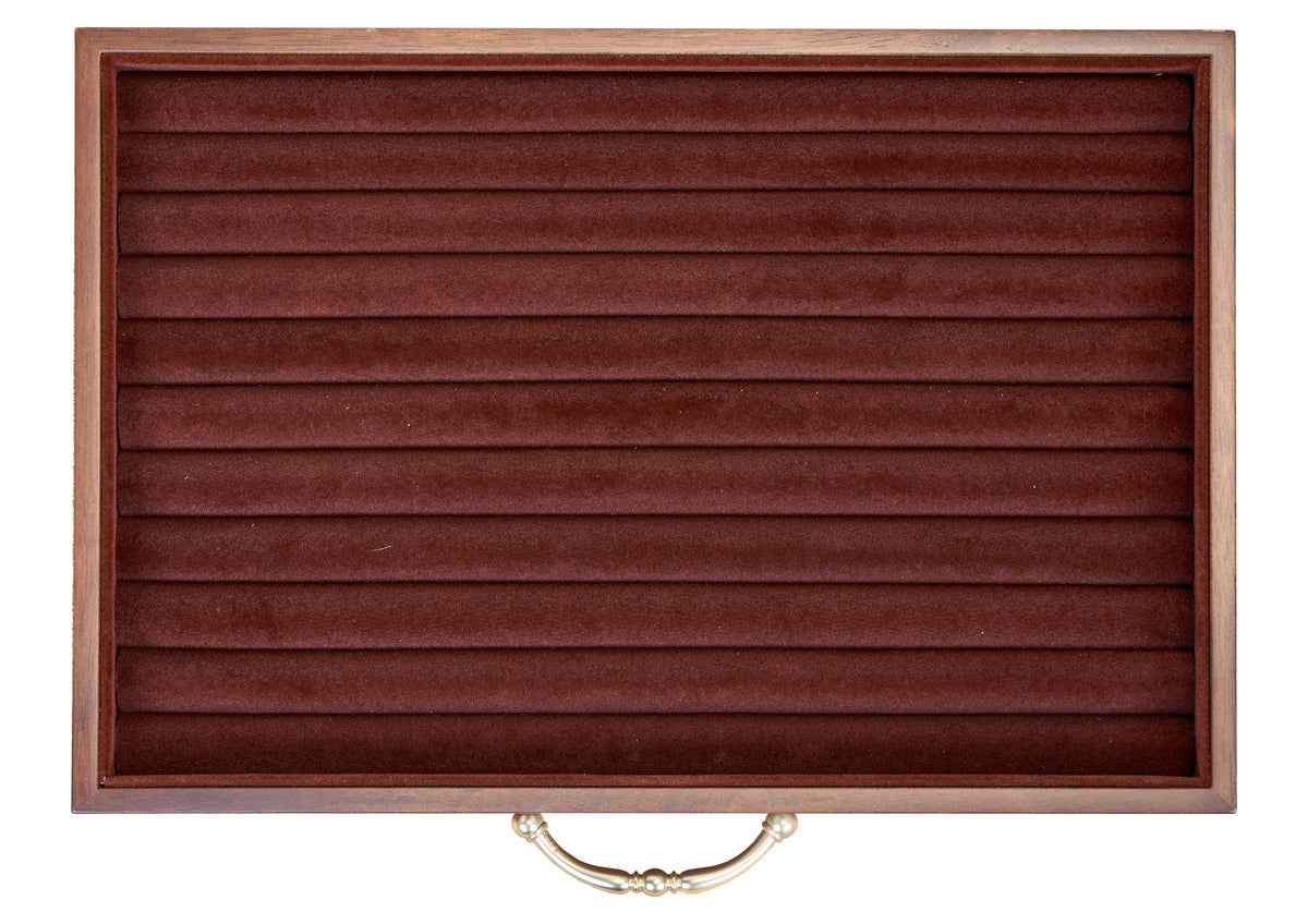 6-Drawer Walnut Jewelry Cabinet with Decorative Glass Top 20