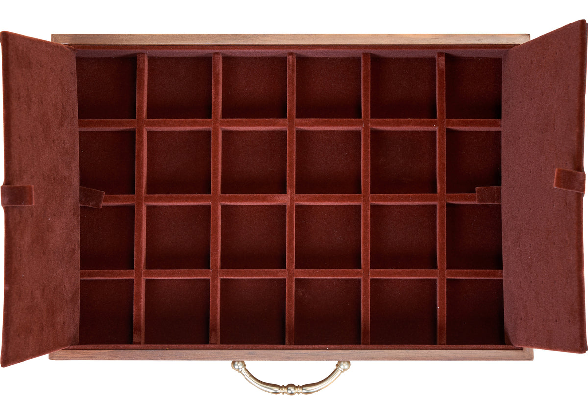 6-Drawer Walnut Jewelry Cabinet with Decorative Glass Top 23