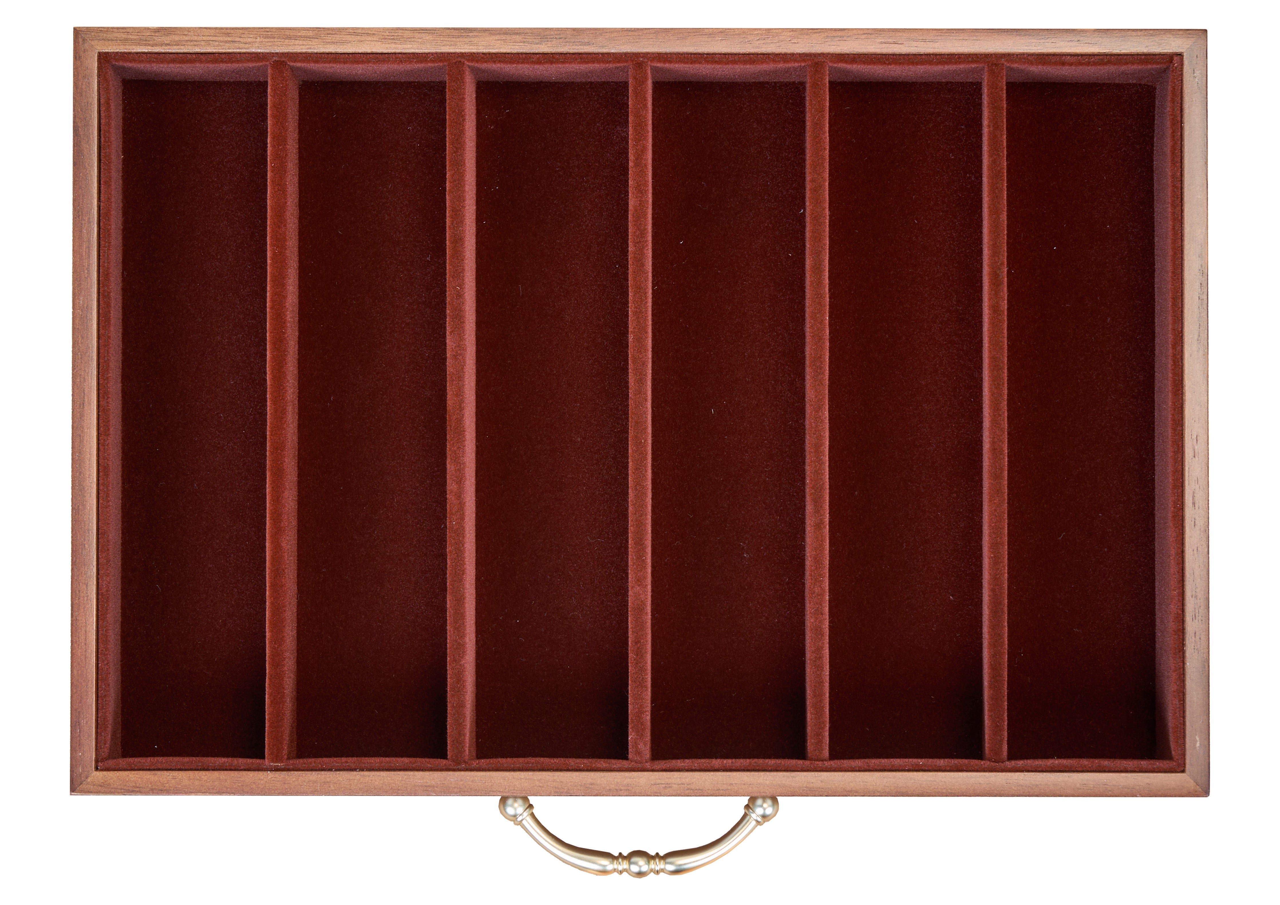 6-Drawer Walnut Jewelry Cabinet with Decorative Glass Top 24