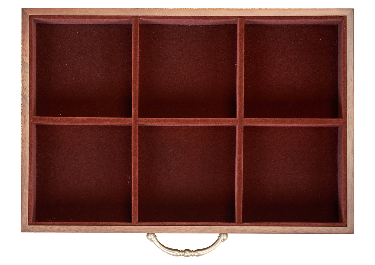 6-Drawer Walnut Jewelry Cabinet with Decorative Glass Top 25