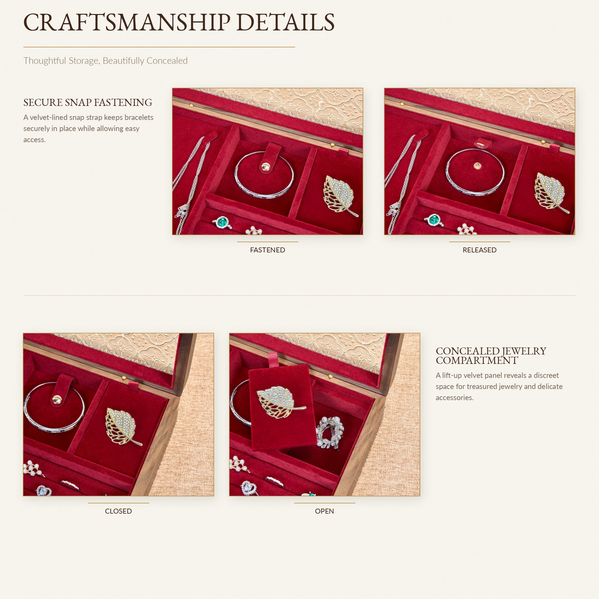 Ornamental Glass Walnut Jewelry Box with Hidden Compartment 14