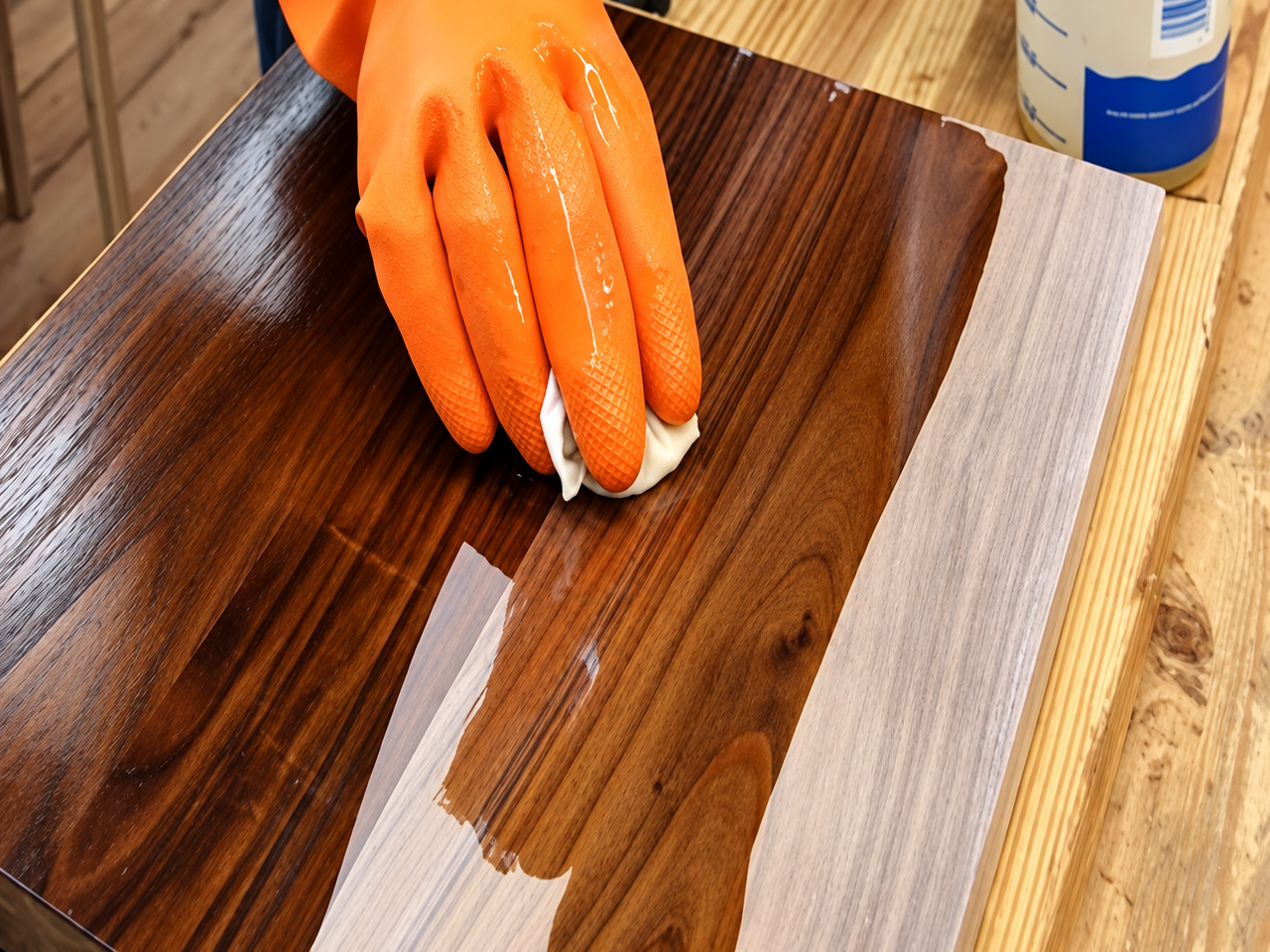 Applying finish to walnut grain