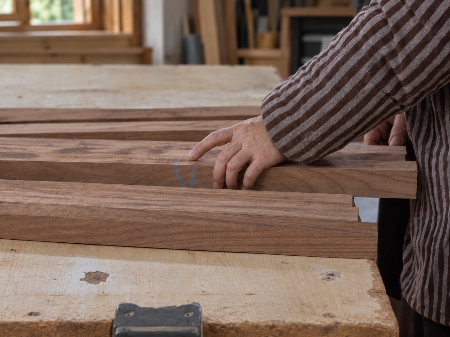 Layering prepared walnut wood